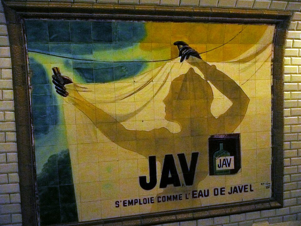 An advertisement for a bleaching product, which dates from the French colonial period, is found in the St. Martin "phantom station," which has been closed for 60 years.