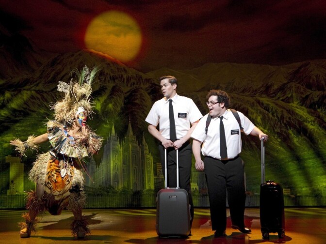 Rema Webb, Andrew Rannells and Josh Gad star in <em>The Book of Mormon</em>, a musical created by <em>South Park</em>'s Trey Parker and Matt Stone.