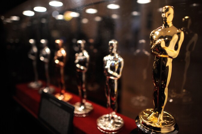 The Oscar Statue production display at the Meet the Oscar Exhibit at Grand Central Terminal in New York City.