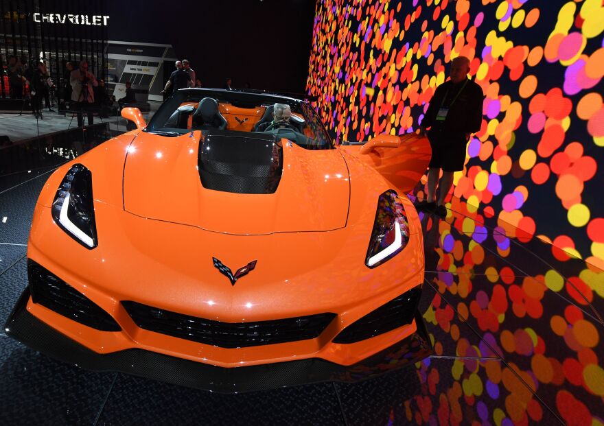 The exterior of the new Chevrolet Corvette ZR1 on display at the 2017 LA Auto Show in Los Angeles, California on November 29, 2017. / AFP PHOTO / Mark RALSTON        (Photo credit should read MARK RALSTON/AFP/Getty Images)