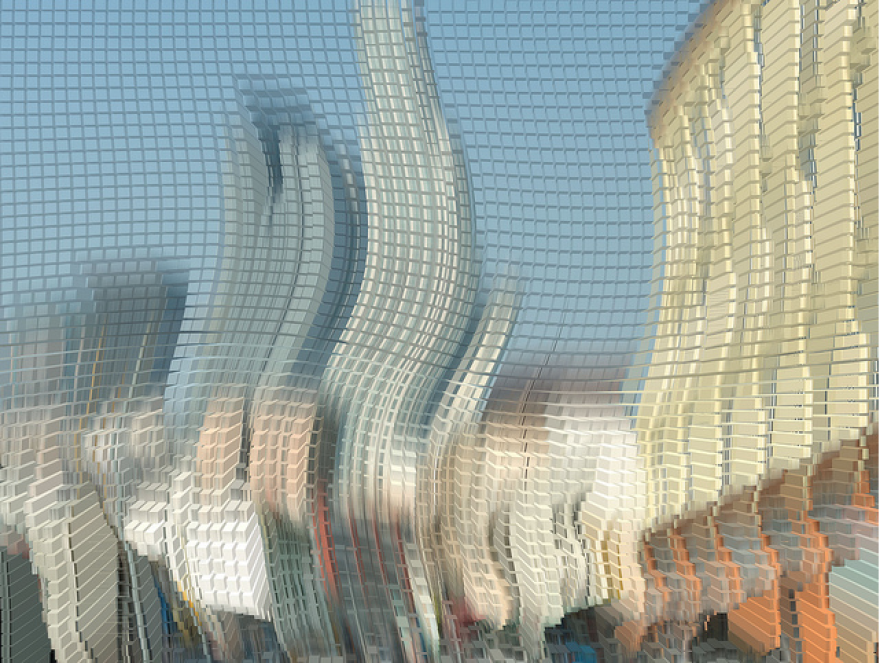 A wavy, distorted image of Downtown Los Angeles.