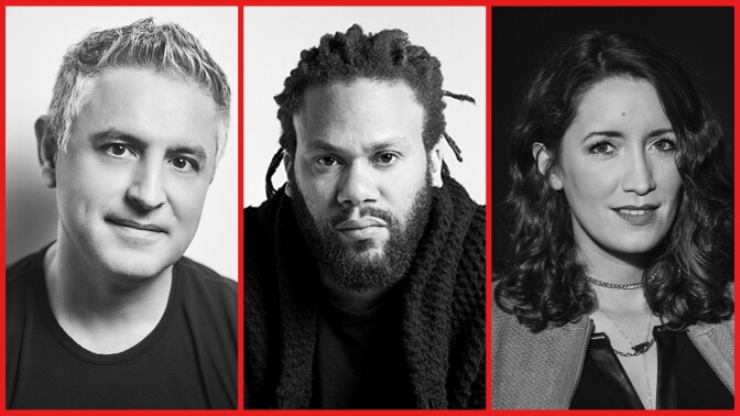 Black and white headshots of Reza Aslan, Franklin Leonard, Jean Guerrero in a collage.