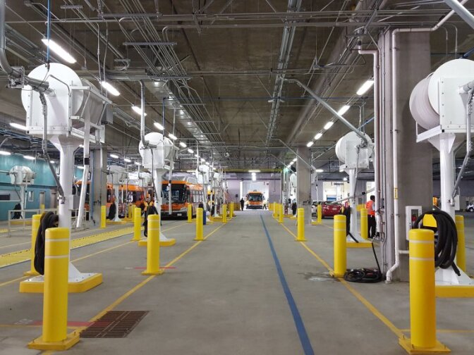 Bus fueling stations at Los Angeles County Metro's Division 13 facility.