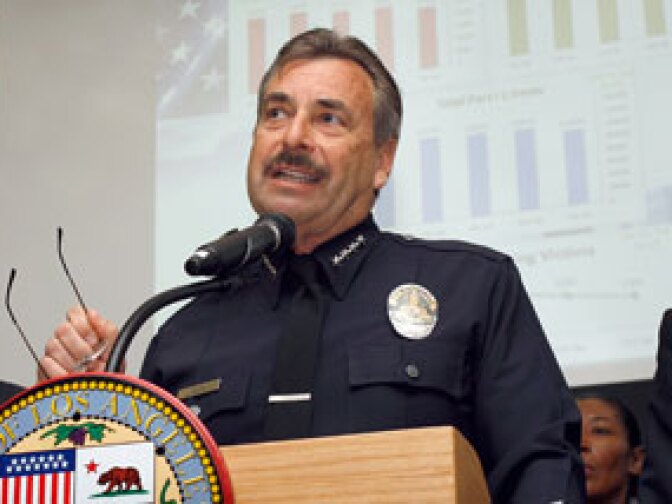 File photo: Los Angeles Police Chief Charlie Beck announces the 2009 crime statistics for Los Angeles on January 6, 2010 in Los Angeles, California.