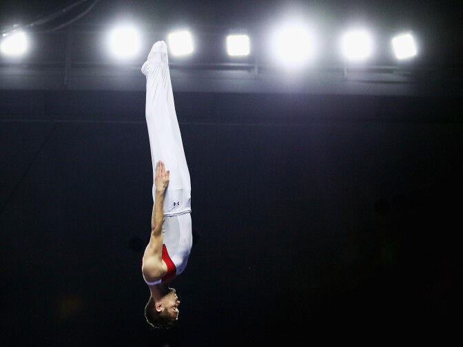 PROVIDENCE, RI - JUNE 11:  Logan Dooley competes on the trampoline during 2016 USA Gymnastics Championships - Day 2 at the Dunkin' Donuts Center on June 11, 2016 in Providence, Rhode Island.  (Photo by Maddie Meyer/Getty Images)