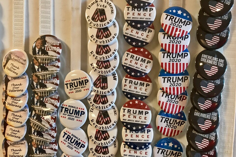 Vendors sold hats and buttons supporting President Trump during the 2018 California Republican Party convention in San Diego. 