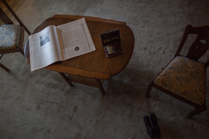 A copy of Ladies Home Journal rests on a table in one of the bedrooms of the Gamble House. The homeowner wrote of meeting the magazine's publisher.