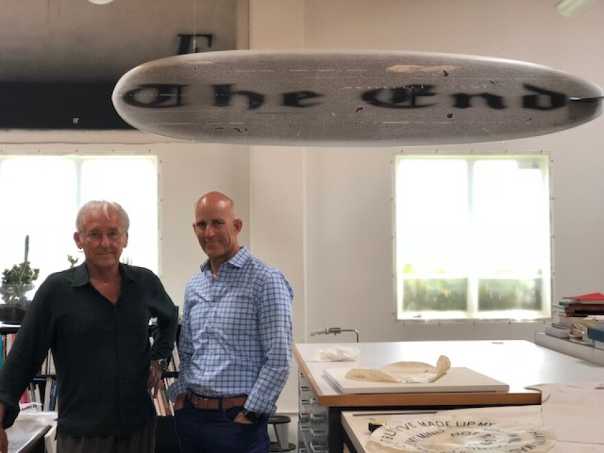 Ed Ruscha (left) and The Frame hist John Horn at the artist's Culver City studio.