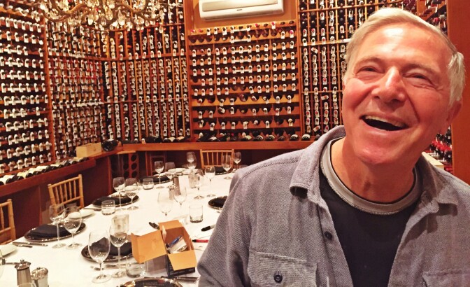 Piero Selvaggio, about to celebrate his 53d Thanksgiving in America, in the special events room of his restaurant Valentino in Santa Monica.
