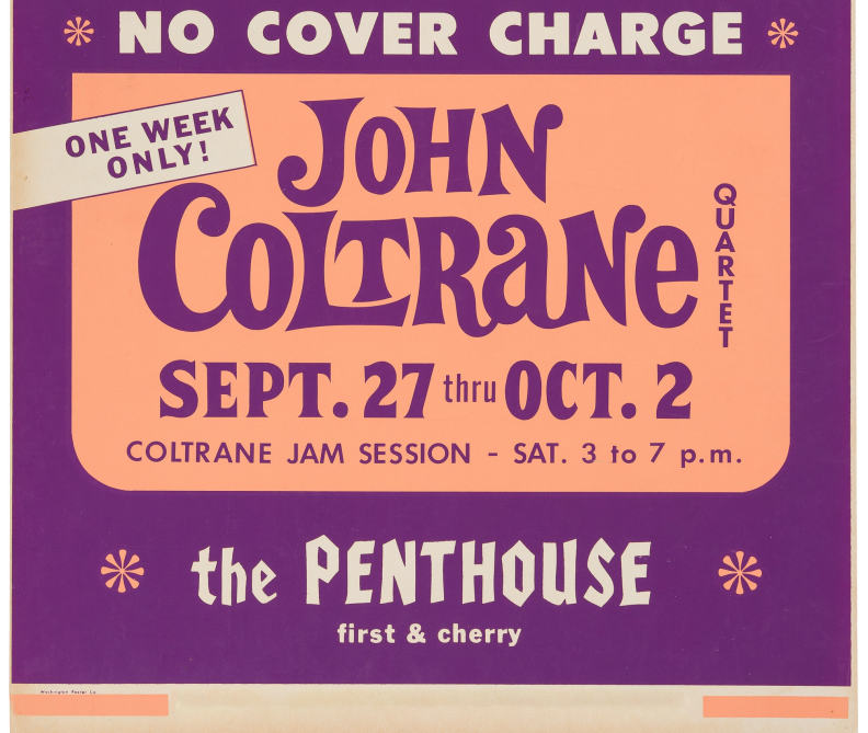 A poster advertising Coltrane's run of performances during which <em>A Love Supreme: Live in Seattle</em> was recorded.
