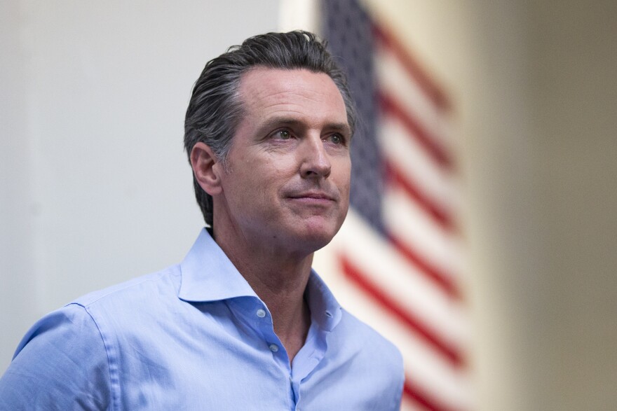 MODESTO, CA - NOVEMBER 05: California Lt. Governor Gavin Newsom, a Democratic candidate for California Governor waits to speak during a campaign event for Democratic candidate for California's 10th Congressional District Josh Harder on November 5, 2018 in Modesto, California. Harder is challenging incumbent Republican Jeff Denham for the seat in Tuesday's midterm elections. Newsom is running against John Cox in the California Governor race on Tuesday's election. (Photo by Alex Edelman/Getty Images)