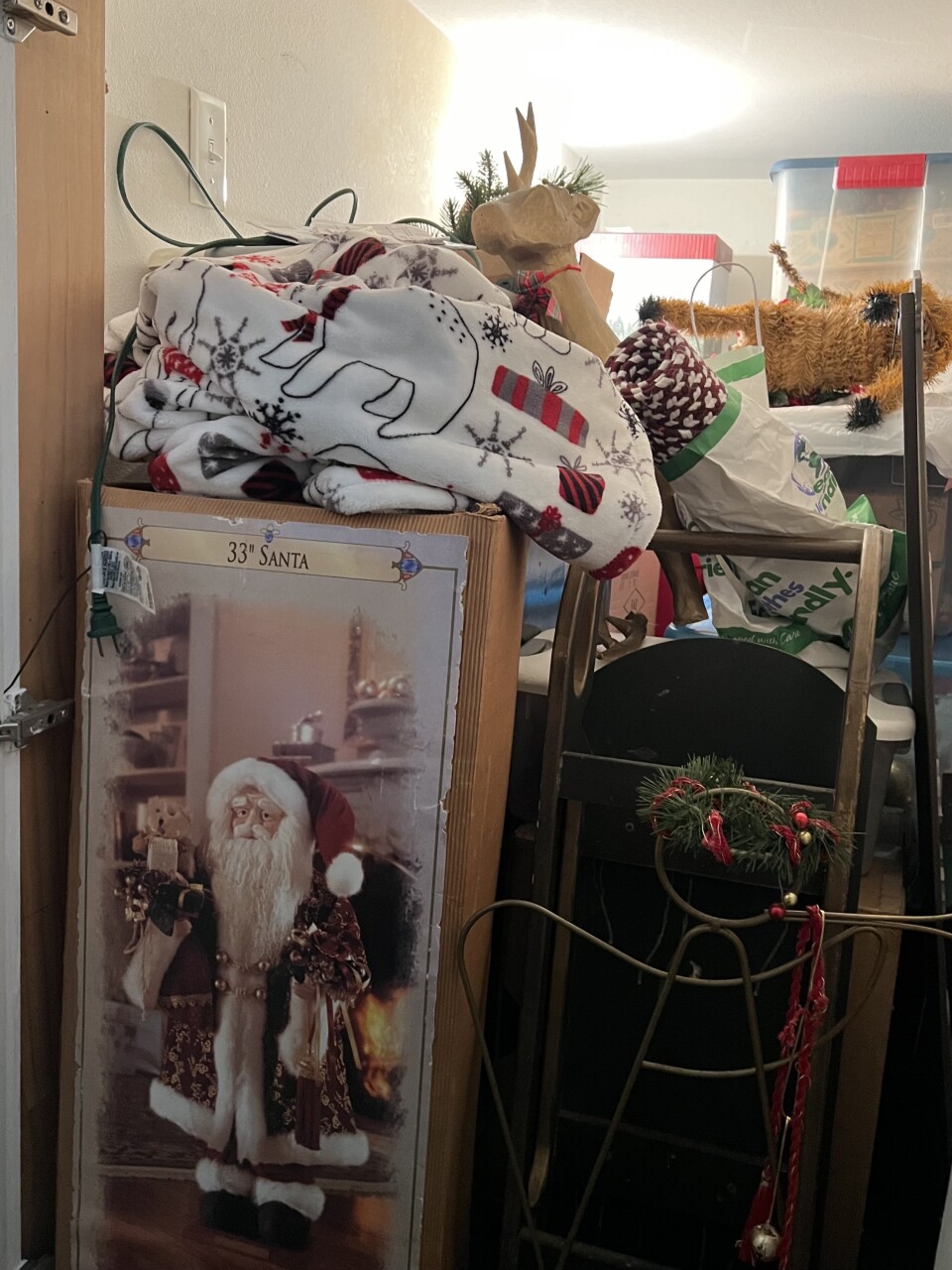 Christmas decor in storage. 