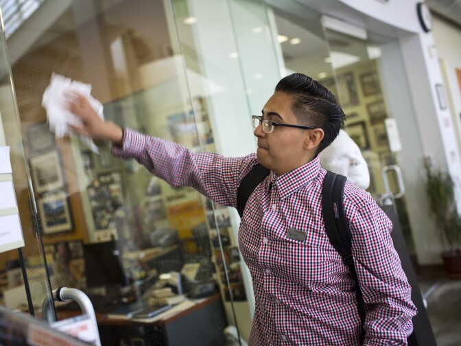 Liliana Flores works at Homeboy Industries on Thursday afternoon, April 2, 2015. Flores hopes to transfer to UC Santa Cruz and maybe one day become a juvenile probation officer or social worker.