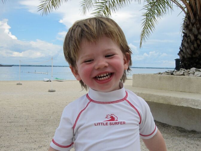 Sawyer on the beach during a trip to the Philippines in May 2011.