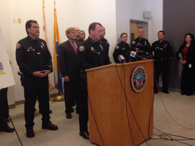 Long Beach Police Chief Jim McDonnell announces record low violent crimes in Long Beach in 2013.