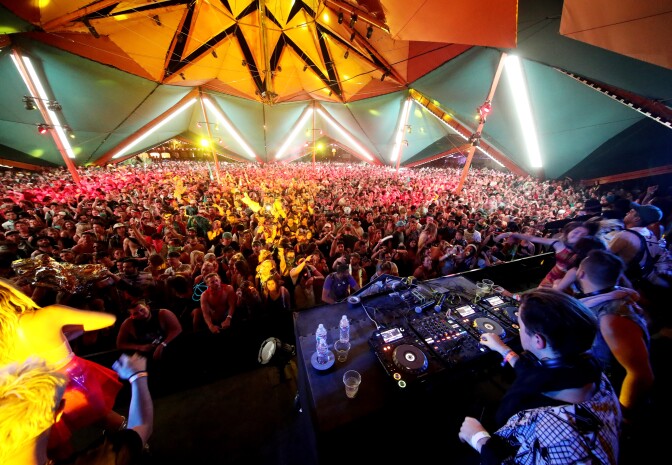 INDIO, CA - APRIL 23:  Rufus Du Sol performs at the Do LaB during day 3 of the 2017 Coachella Valley Music & Arts Festival (Weekend 2) at the Empire Polo Club on April 23, 2017 in Indio, California.  (Photo by Christopher Polk/Getty Images for Coachella)