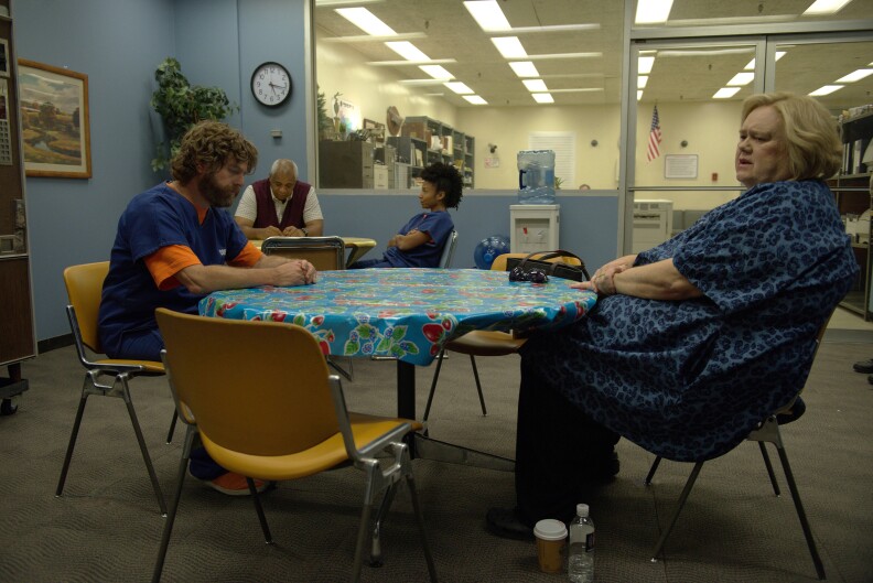 BASKETS -- "Bail" --Season 2, Episode 3 (Airs Thursday, February 2, 10:00 pm/ep) -- Pictured: (l-r) Zach Galifianakis as Chip Baskets, Louie Anderson as Christine Baskets. CR: Colleen Hayes/FX