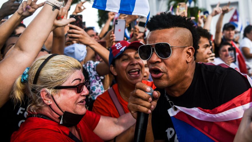 Gente de Zona's "Patria y Vida" (pictured, right: Randy Malcom in Miami) reclaims a slogan made popular at the birth of the Cuban revolution, "Patria or Muerte" (Homeland or Death), 62 years ago.