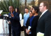 At a news conference in Beverly Hills, civil rights attorney Leo Terrell and several L.A. County Sheriff's deputies discuss lawsuits they filed against the department.