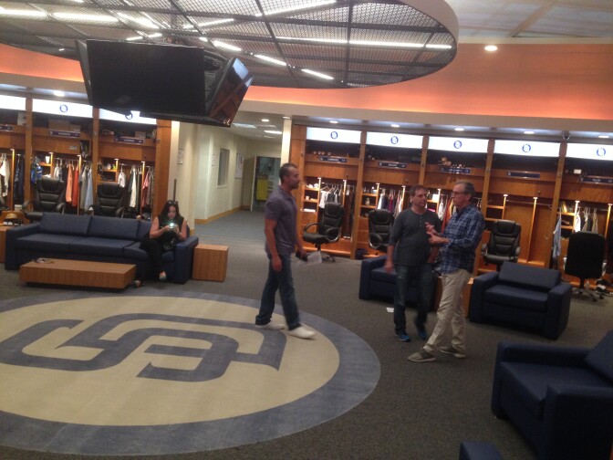 Inside one of the Pitch sets - this one is an almost exact duplication of the real San Diego Padre's locker room