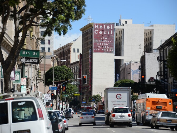 The exterior of the Cecil Hotel is seen in Los Angeles California February 20, 2013.