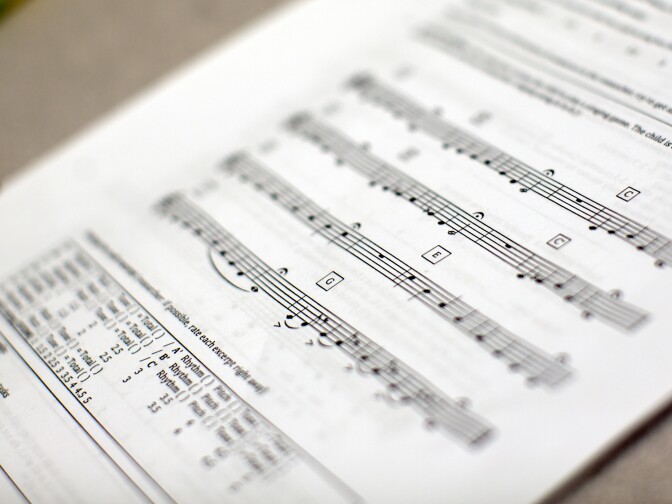 Undergraduate student researcher Cara Fesjian takes 9-year-old Aaron Soriano though a singing test at USC's Brain and Creativity Institute on Wednesday, March 11, 2015.