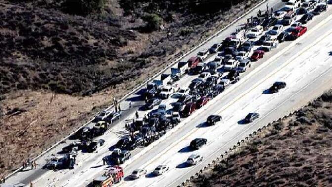 A six-car pileup on the northbound 14 Freeway on Monday, June 17, was reportedly caused by a driver going the wrong way.