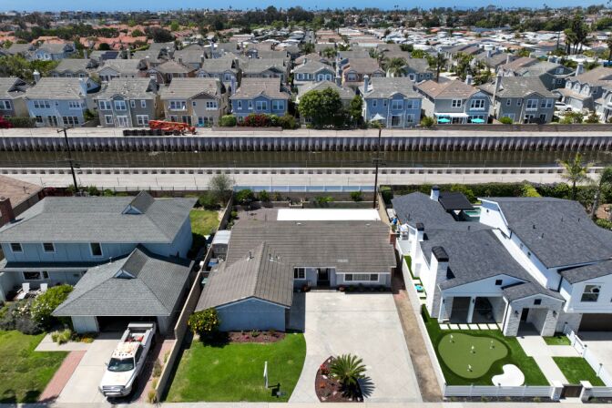 An overhead view of single-family homes.