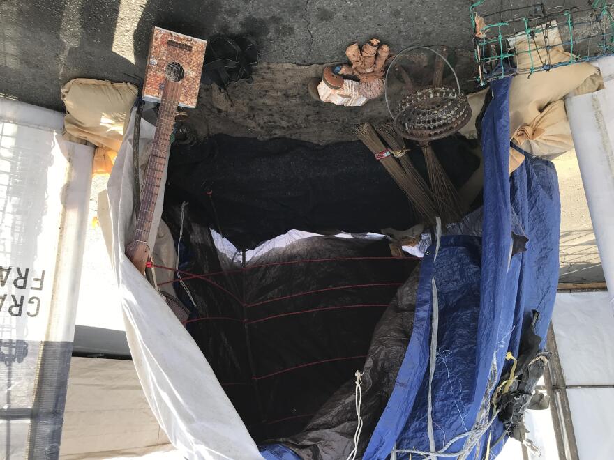 A representation fo the sort of tent a refugee family would live in.