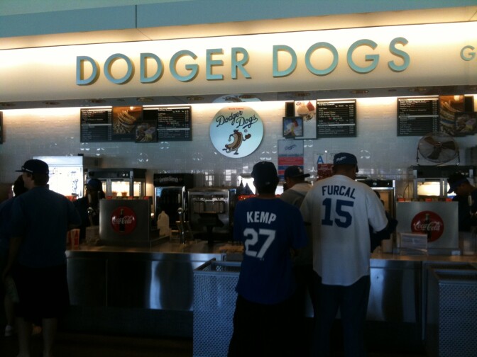 Fans at Dodgers Stadium concession stand