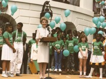 Nancy Reagan at a "Just Say No" rally at the White House on May 22, 1986.