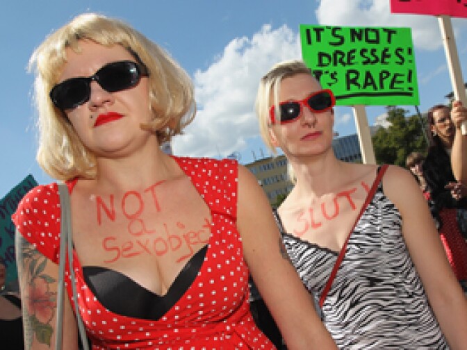 Women participate in the 'Slut Walk' march on August 13, 2011 in Berlin, Germany. The walk was one of many Slut Walks that have happened around the globe.