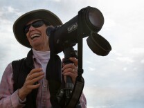 Joyce Daniels looks for whales through a spotting scope on January 7, 2014. Daniels has been counting gray whales with the American Cetacean Society for 20 years. 