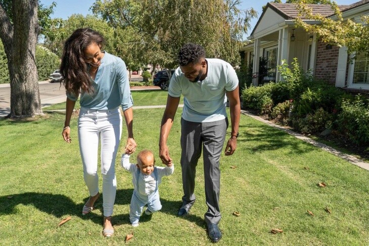 Author Anna Malaika Tubbs with her husband, former mayor of Stockton Michael Tubbs, and their young son, Michael Malakai Tubbs, Jr., at their home.