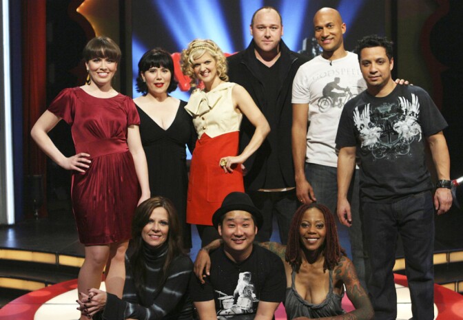 MADTV (aka MAD TV), from left: (top, from left): Crista Flanagan, Alex Borstein, Arden Myrin, Will Sasso, Keegan-Michael Key, Johnny Sanchez, (bottom): Mo Collins, Bobby Lee, Debra Wilson Skelton, 'MADtv Gives Back', (Season 14, aired May 16, 2009), 1995-2009. photo: Tessa Viles / © Warner Bros. / Courtesy: Everett Collection