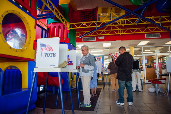 Voters fill out ballots at the McDonald's Play Room in Hollywood on November 6th, 2012.