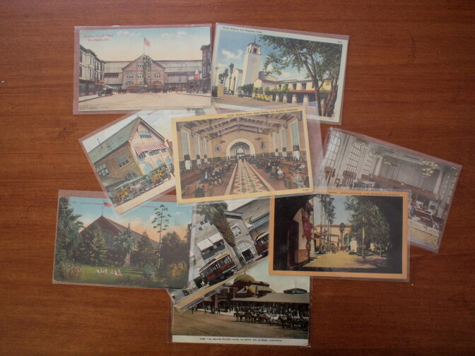 Highlights from Patt Morrison's collection of vintage Los Angeles train station postcards. Pictured: Union Station, Santa Fe, Pasadena, and more.