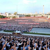 TOPSHOT - This picture taken on August 9, 2017 and released by North Korea's official Korean Central News Agency (KCNA) on August 10, 2017 shows a rally in support of North Korea's stance against the US, on Kim Il-Sung square in Pyongyang.
North Korea on August 10 said US President Donald Trump was "bereft of reason" and would only respond to force, as it elaborated on a threat to attack the US Pacific territory of Guam. / AFP PHOTO / KCNA VIA KNS / STR / South Korea OUT / REPUBLIC OF KOREA OUT   ---EDITORS NOTE--- RESTRICTED TO EDITORIAL USE - MANDATORY CREDIT "AFP PHOTO/KCNA VIA KNS" - NO MARKETING NO ADVERTISING CAMPAIGNS - DISTRIBUTED AS A SERVICE TO CLIENTS
THIS PICTURE WAS MADE AVAILABLE BY A THIRD PARTY. AFP CAN NOT INDEPENDENTLY VERIFY THE AUTHENTICITY, LOCATION, DATE AND CONTENT OF THIS IMAGE. THIS PHOTO IS DISTRIBUTED EXACTLY AS RECEIVED BY AFP. 
 /         (Photo credit should read STR/AFP/Getty Images)