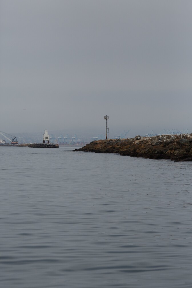 Detail of the Long Beach breakwater.  Photographed on April 26, 2019 in Long Beach, California. (James Bernal for KPCC)