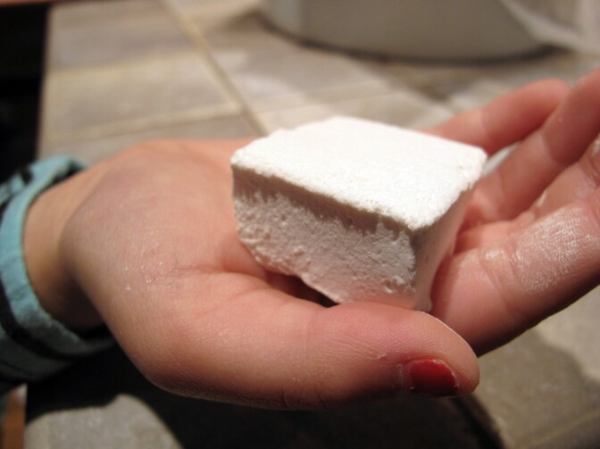 Reese says that you won't save money by making your marshmallows from scratch, but the results will be worth it. Above, a young taste-tester holds a homemade marshmallow.