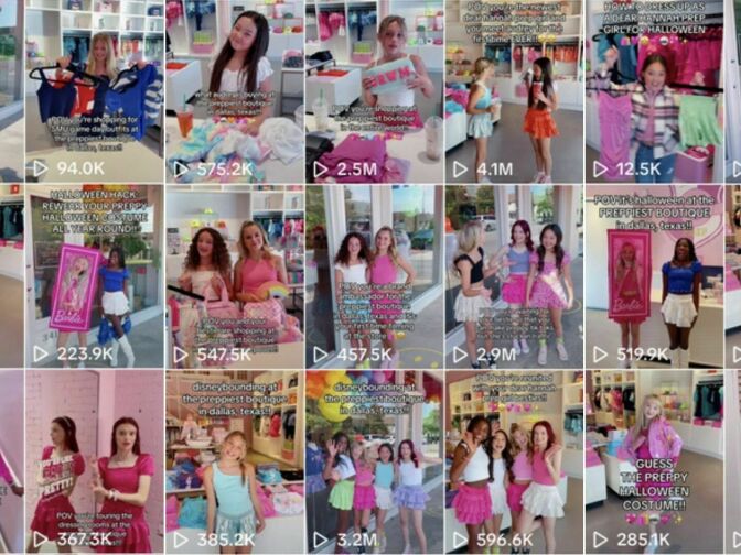 A screenshot of Dear Hannah Prep's TikTok videos, which show girls modeling the boutique's merch.