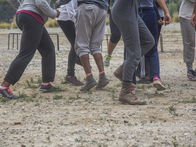 Taisha Paggett's WXPT dance group rehearses 'Evereachmore' along the banks of the L.A. River as part of Clockshop's Bowtie Project. 