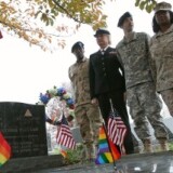 Former gay members of the U.S. Military participate in a vigil at the grave site of Sgt. Leonard Matlovich. Some 'Don't Ask, Don't Tell' repeal advocates consider Sgt. Matlovich's grave site to be a memorial to all gay veterans. 