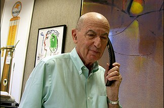 Saul Levine at his office at Mt Wilson Broadcasting in Westwood. Levine went on the air in 1959 and is one of the last independent owners in a major US market.