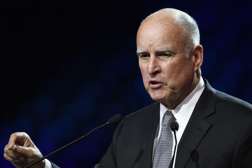 Governor of California Jerry Brown speaks during a panel conference at the One Planet Summit on December 12, 2017, at La Seine Musicale venue on l'ile Seguin in Boulogne-Billancourt, west of Paris.
?The French President hosts 50 world leaders for the "One Planet Summit", hoping to jump-start the transition to a greener economy two years after the historic Paris agreement to limit climate change. / AFP PHOTO / Eric FEFERBERG        (Photo credit should read ERIC FEFERBERG/AFP/Getty Images)