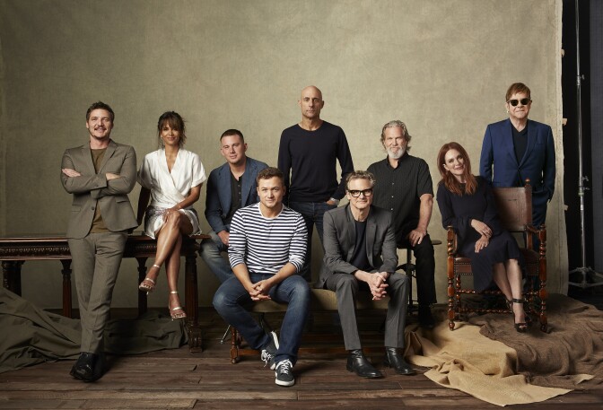 L-r, Pedro Pascal, Halle Berry, Channing Tatum, Taron Egerton, Mark Strong, Colin Firth, Jeff Bridges, Julianne Moore and Elton John, star in Twentieth Century Fox’s “Kingsman: The Golden Circle.”