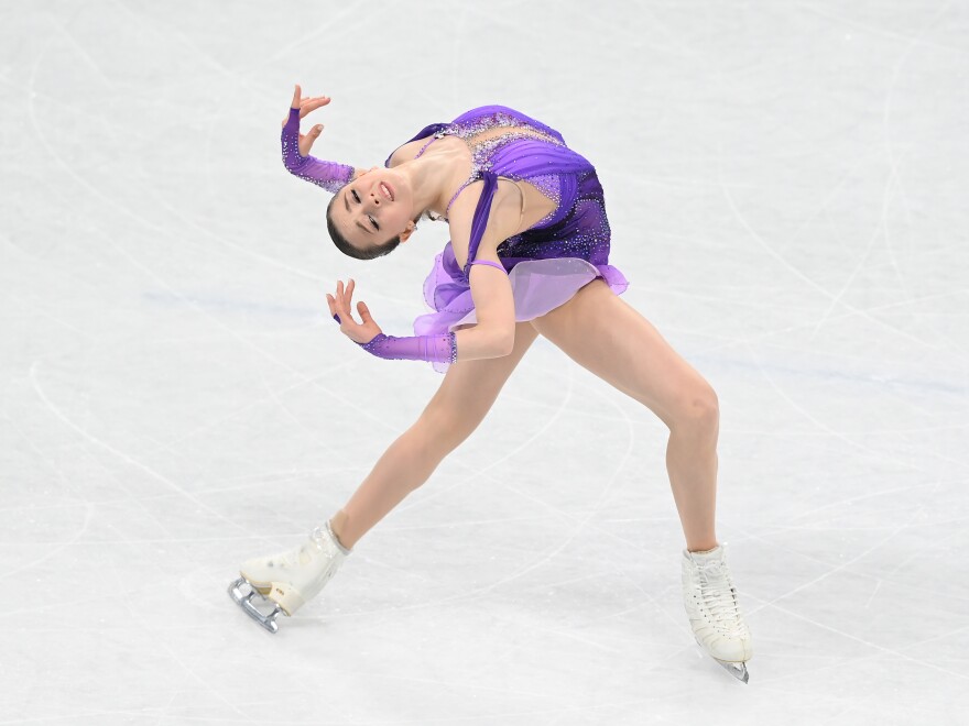 Kamila Valieva of Team ROC skates during the women's short program at the Beijing 2022 Winter Olympic Games on Feb. 15, 2022 in Beijing, China.