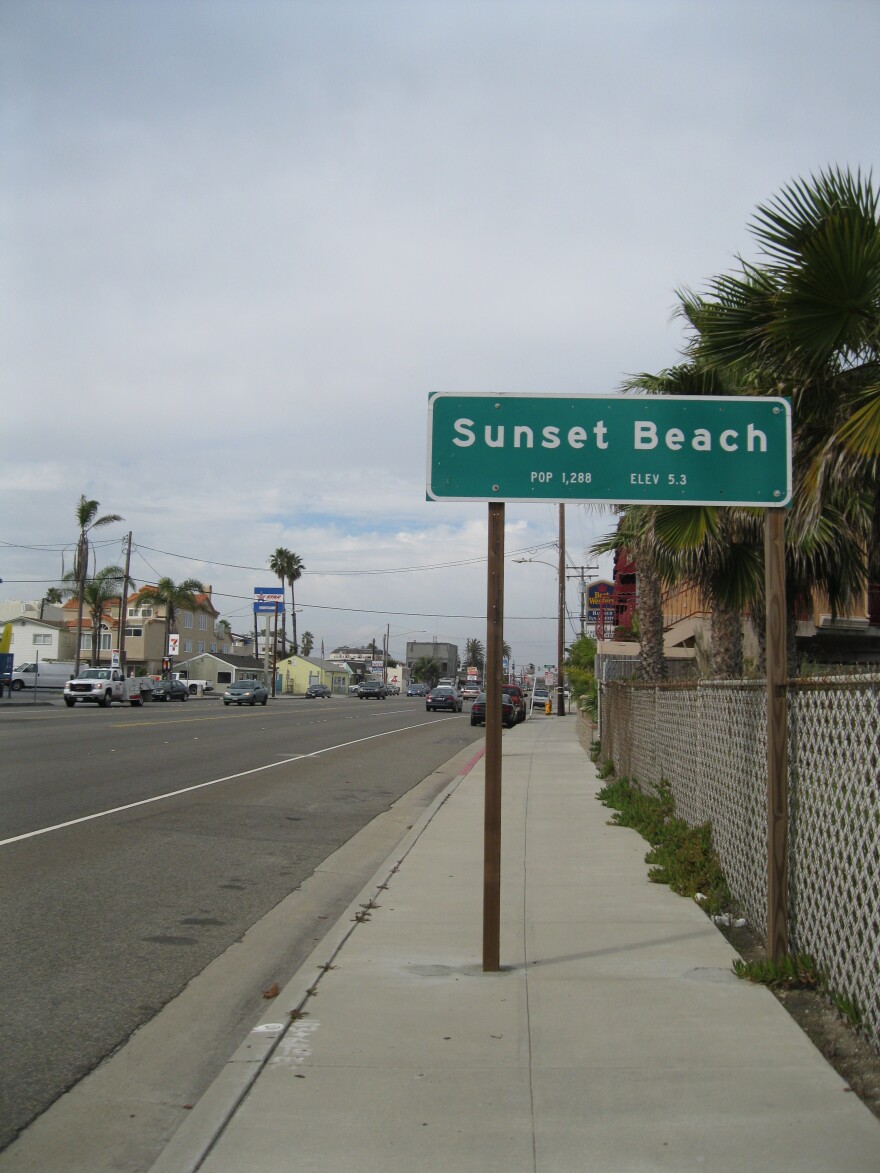 Sunset Beach is an unicorporated pocket of Orange County that stretches about one mile along Pacific Coast Highway and is only about three blocks wide.