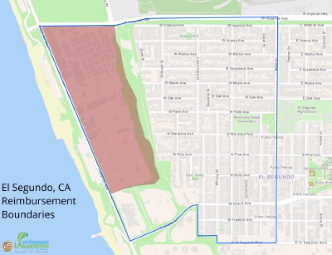 A map of El Segundo shows in red where residents are eligible for reimbursement.