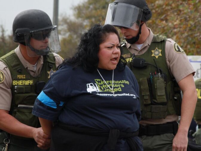 Riverside County sheriff’s deputies arrested 6 protestors who blocked entry to Wal-Mart-affiliated NFI Industries in Mira Loma Thursday. Workers say they’re being retaliated against for demanding basic workplace improvements. 


